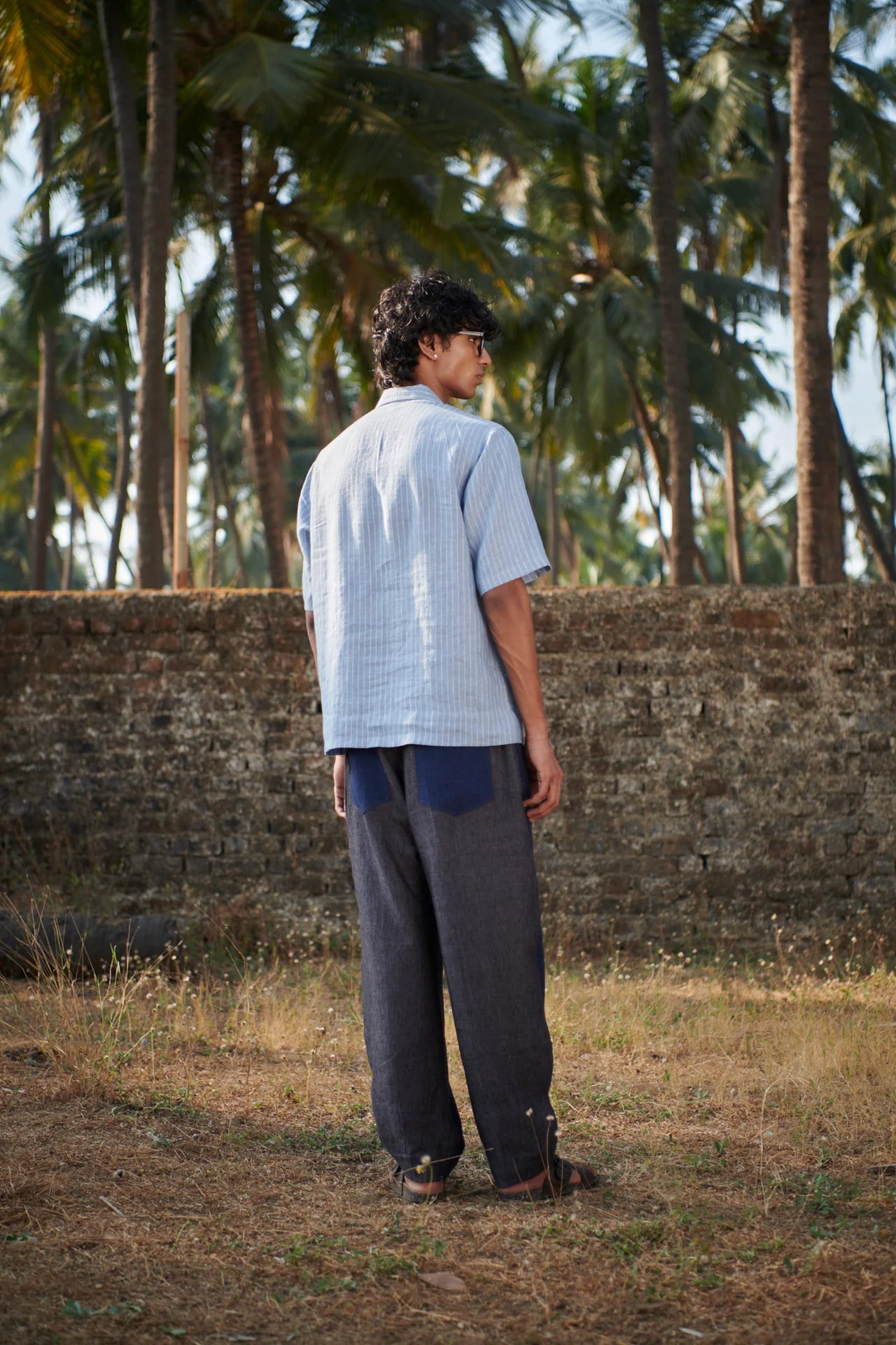 Sky Pinstripe Linen Men's Popover Shirt