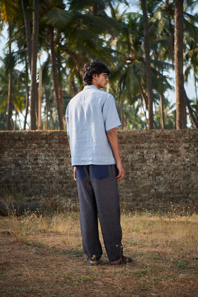 Sky Pinstripe Linen Men's Popover Shirt