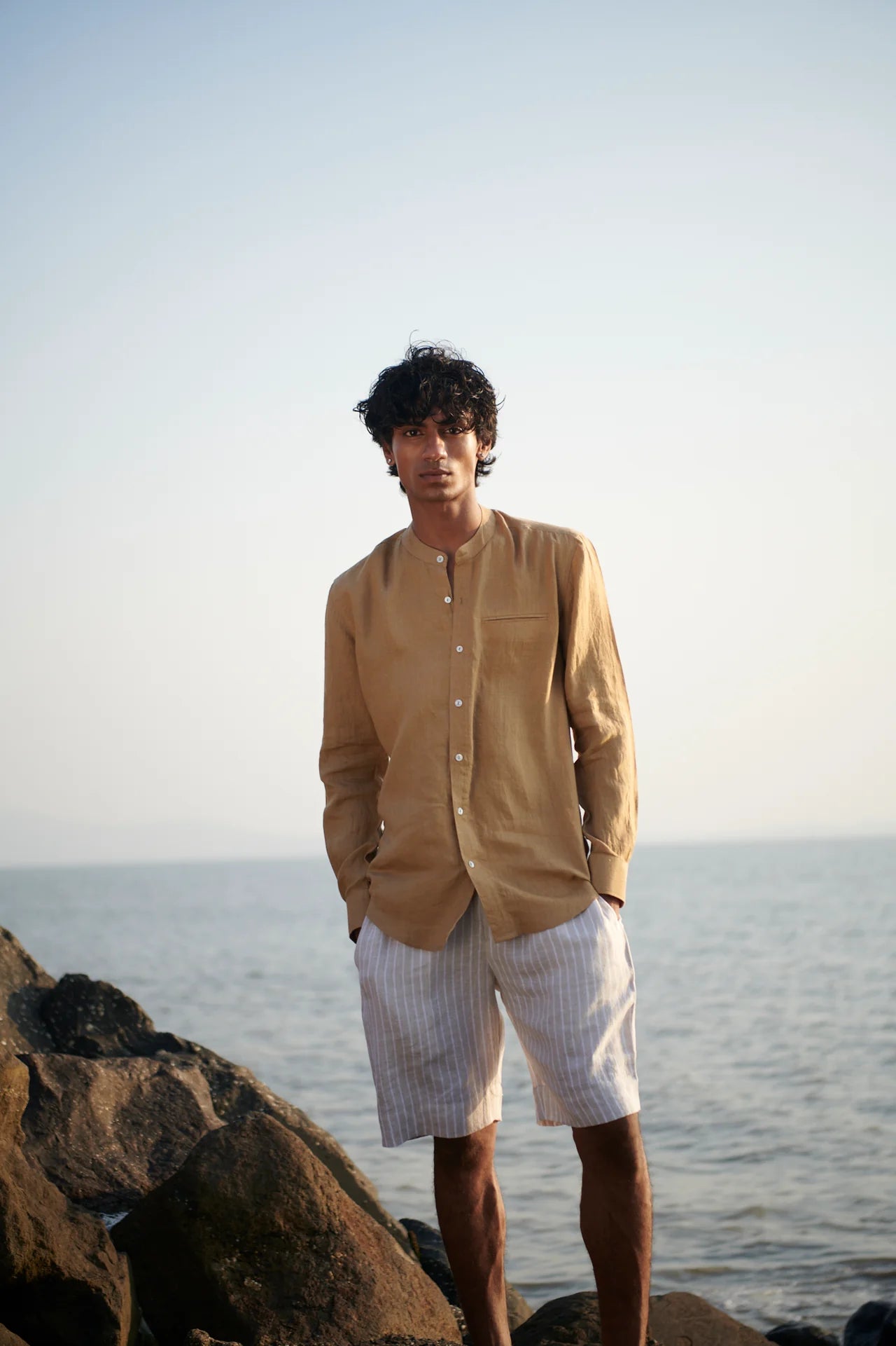 Undyed Boldstripe Linen Men's Golf Shorts