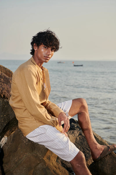 Undyed Boldstripe Linen Men's Golf Shorts