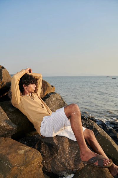 Undyed Boldstripe Linen Men's Golf Shorts