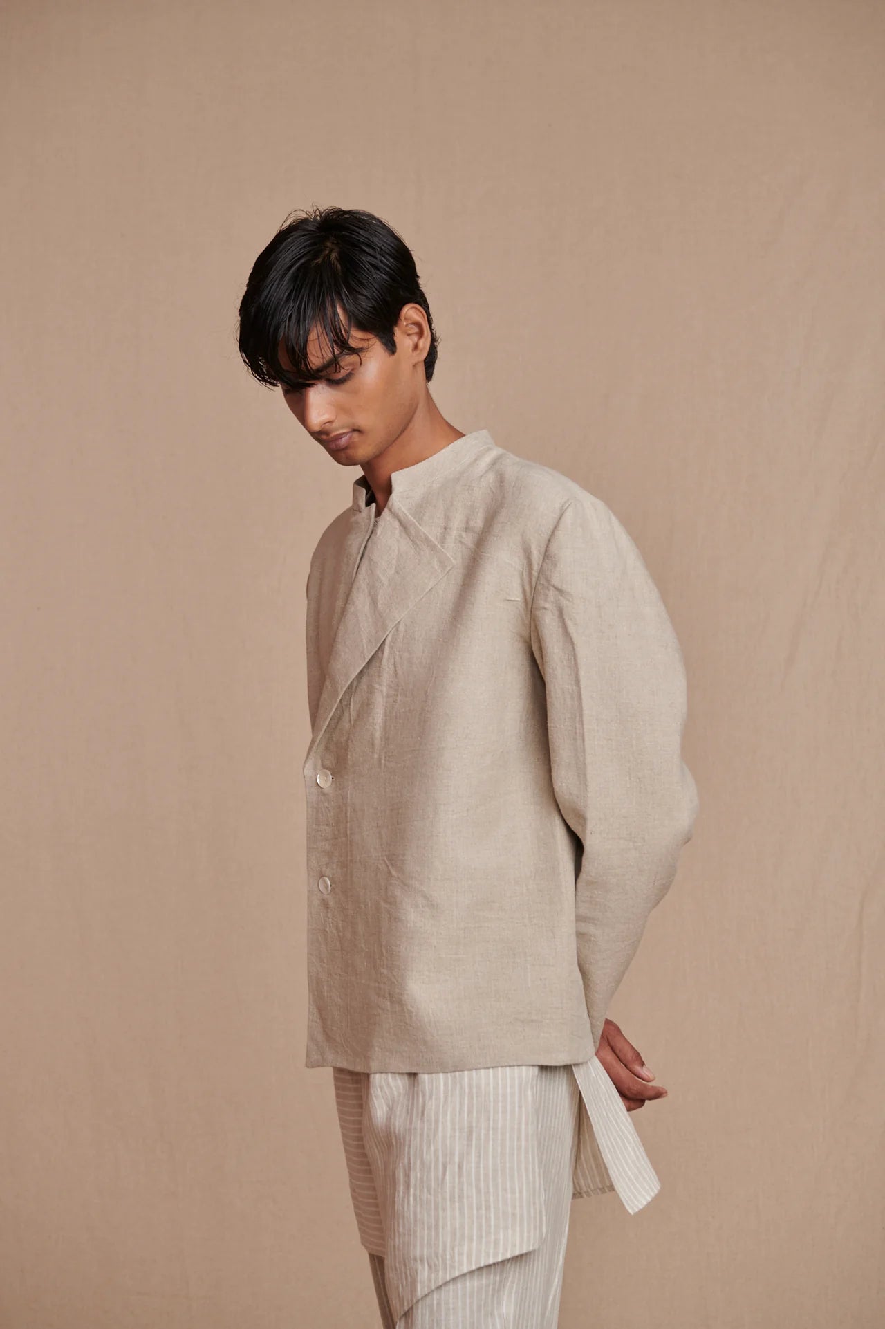 Undyed Linen Men's Bandhgala Jacket