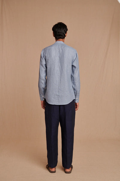 Sky Pinstripe Linen Men's Oxford Shirt - Slim Fit
