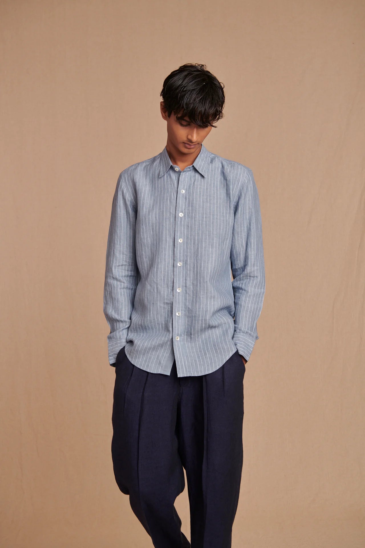 Neel Linen Denim Men's Pleated Tappered Pants