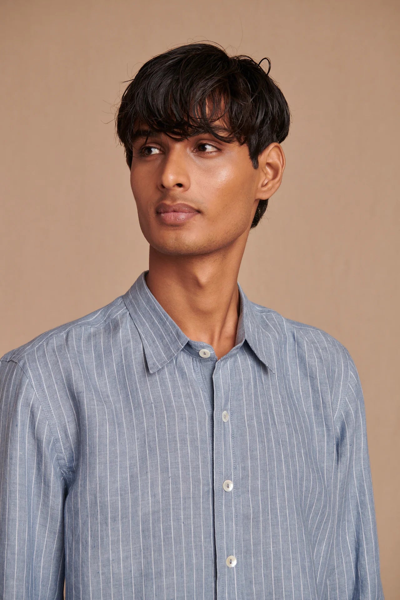 Sky Pinstripe Linen Men's Oxford Shirt - Slim Fit