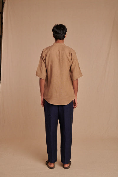 Mousse Linen Men's Pleated Camp Collar Shirt