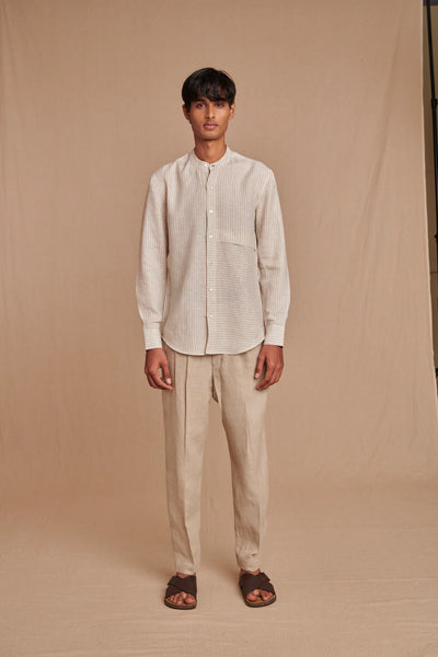 Undyed Linen Men's Pleated Tappered Pants