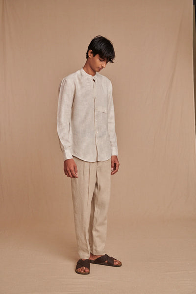 Undyed Linen Men's Pleated Tappered Pants