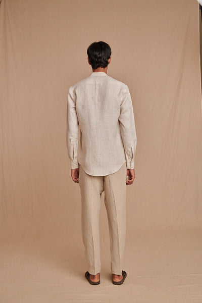 Undyed Linen Men's Pleated Tappered Pants