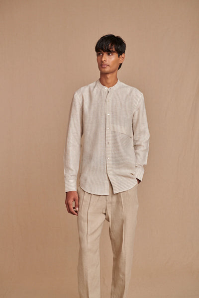 Undyed Linen Men's Pleated Tappered Pants