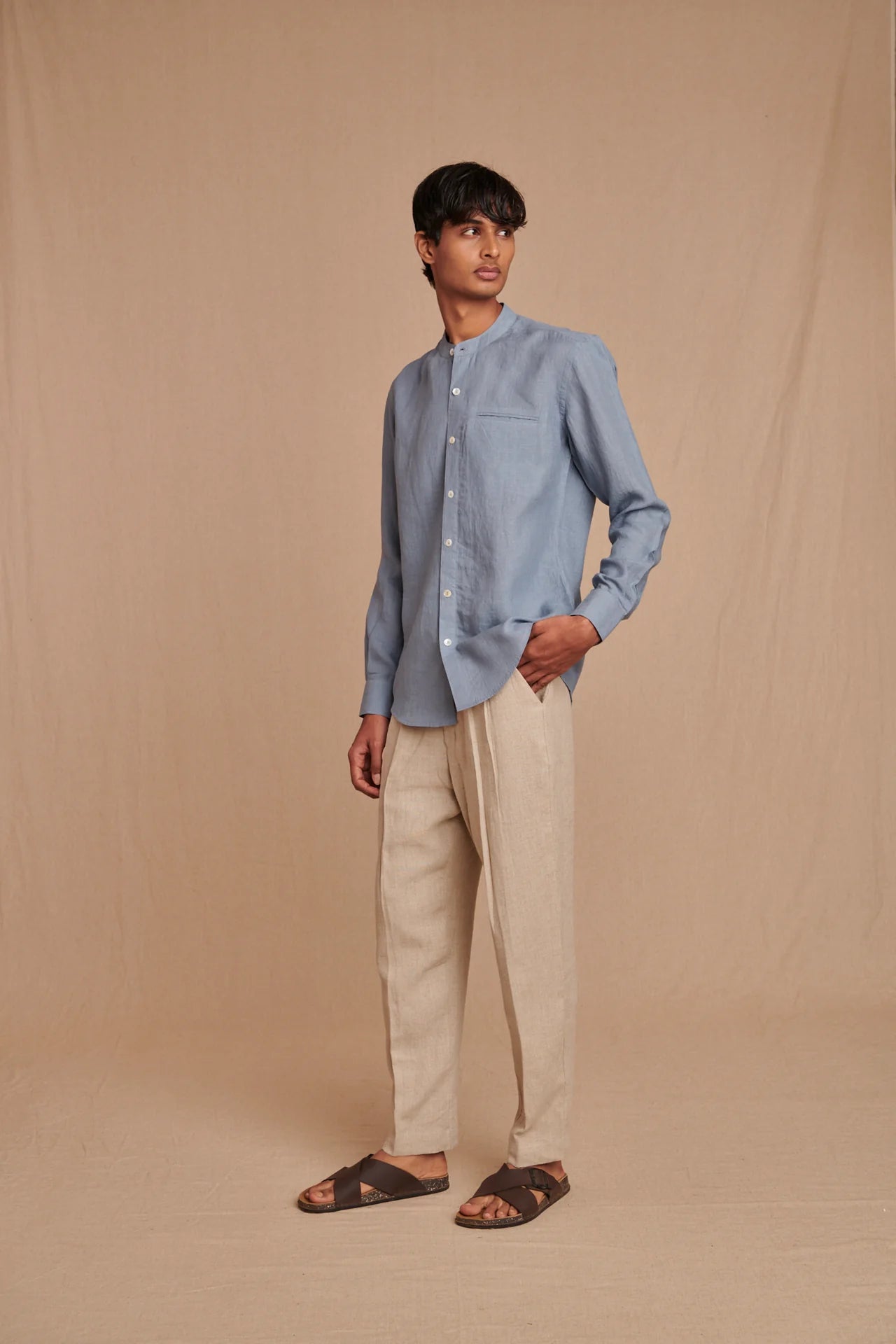 Undyed Linen Men's Pleated Tappered Pants