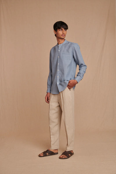Undyed Linen Men's Pleated Tappered Pants