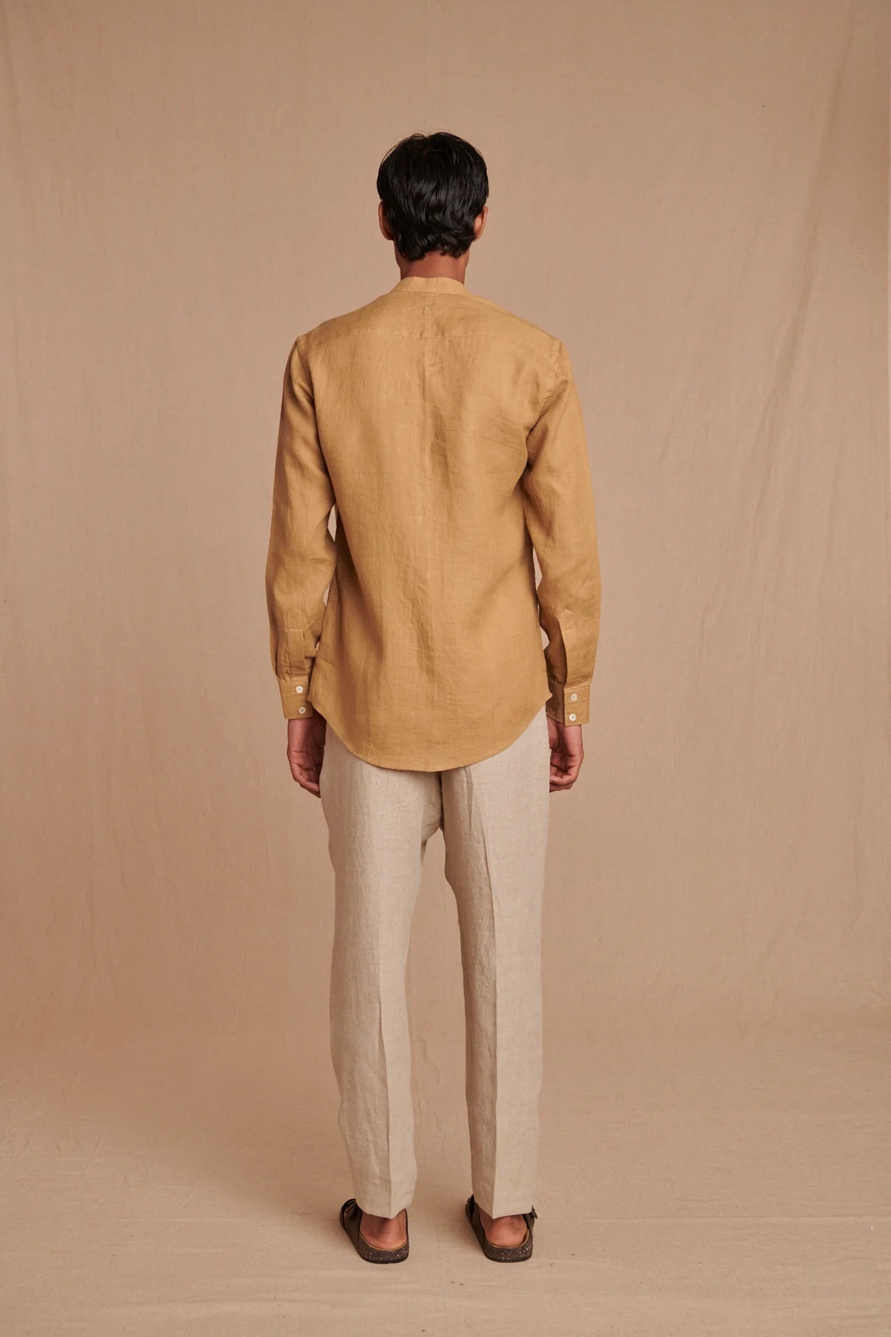 Husk Linen Men's Band Collar Shirt - Slim Fit