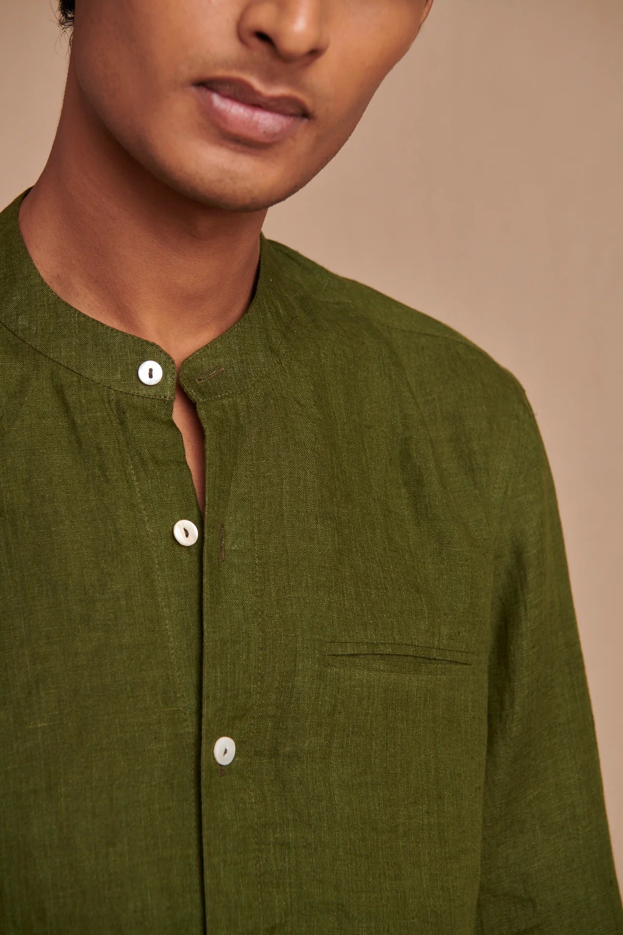 Safari Linen Men's Band Collar Shirt - Slim Fit