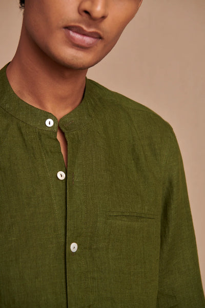Safari Linen Men's Band Collar Shirt - Slim Fit