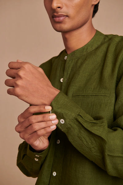Safari Linen Men's Band Collar Shirt - Slim Fit