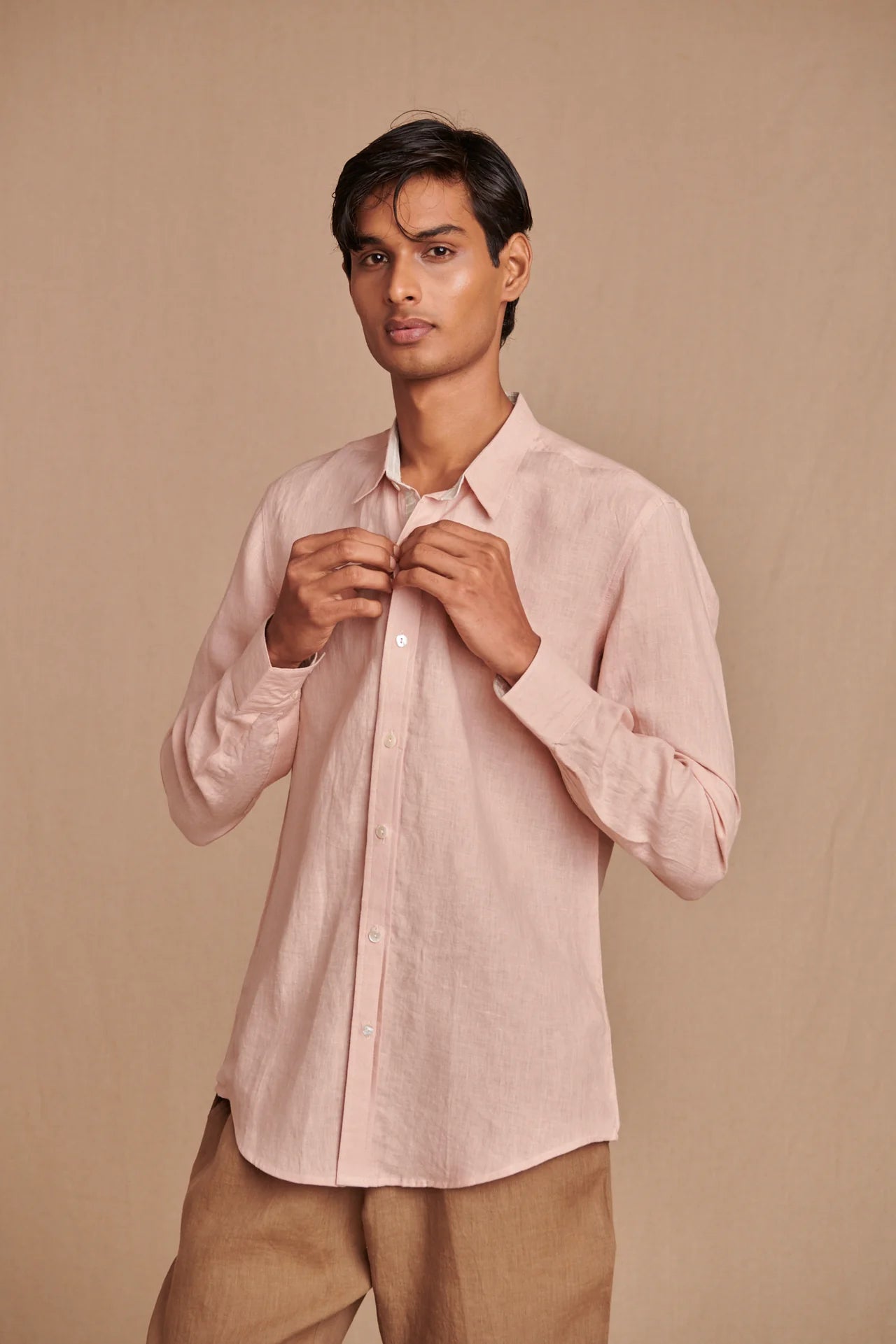 Blush Linen Men's Oxford Shirt - Slim Fit
