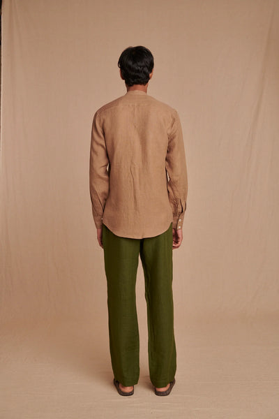 Mousse Linen Men's Band Collar Shirt - Slim Fit