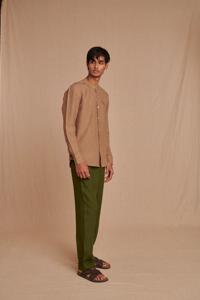 Mousse Linen Men's Band Collar Shirt - Slim Fit
