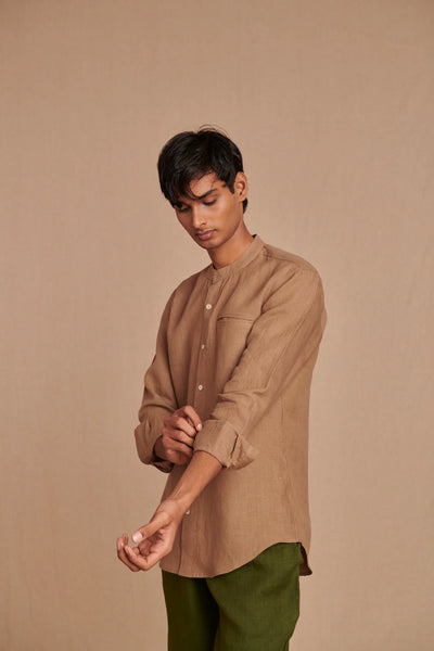Mousse Linen Men's Band Collar Shirt - Slim Fit