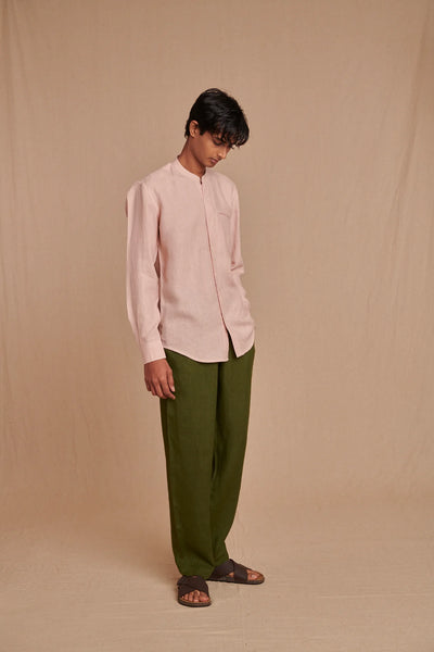 Blush Linen Men's Band Collar Shirt - Slim Fit