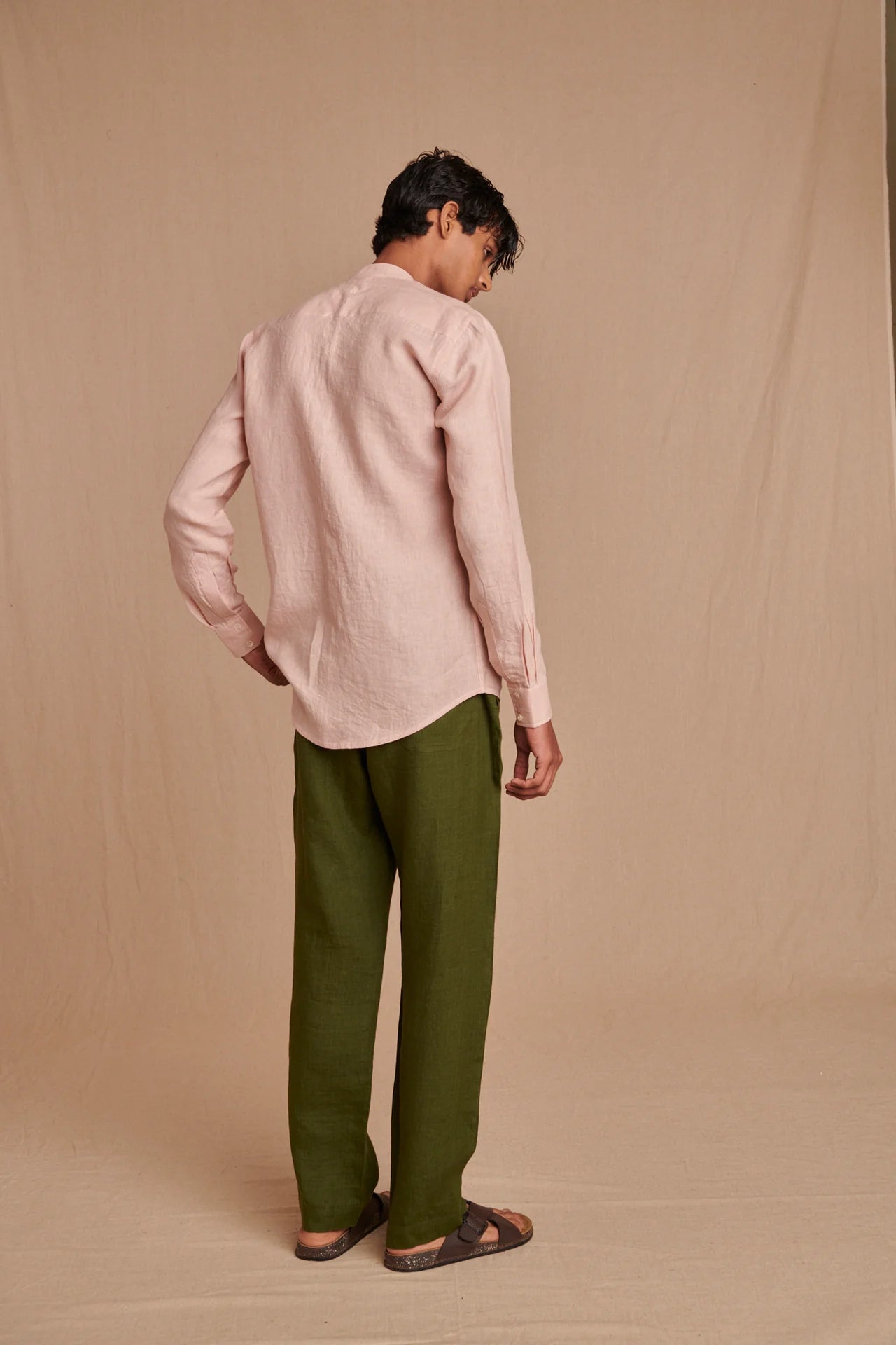 Blush Linen Men's Band Collar Shirt - Slim Fit