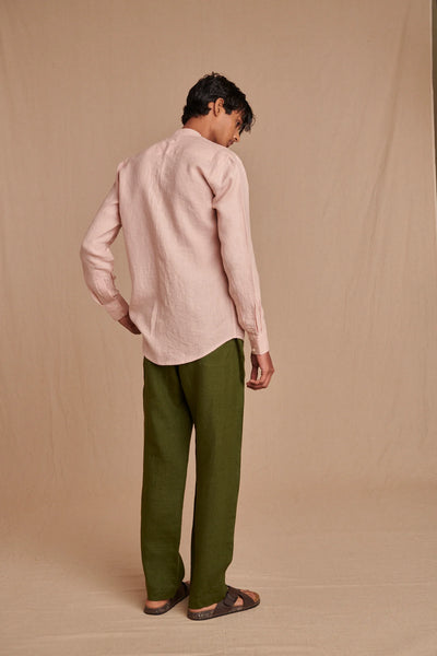 Blush Linen Men's Band Collar Shirt - Slim Fit