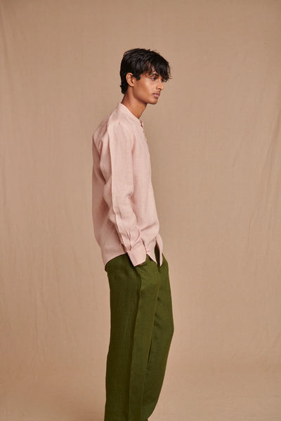 Blush Linen Men's Band Collar Shirt - Slim Fit