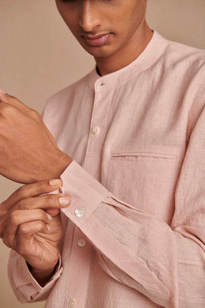 Blush Linen Men's Band Collar Shirt - Slim Fit
