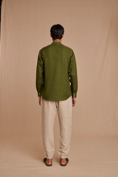 Safari Linen Men's Band Collar Shirt