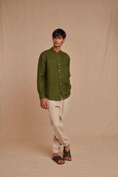Safari Linen Men's Band Collar Shirt