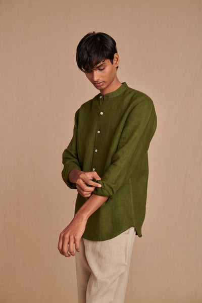 Safari Linen Men's Band Collar Shirt