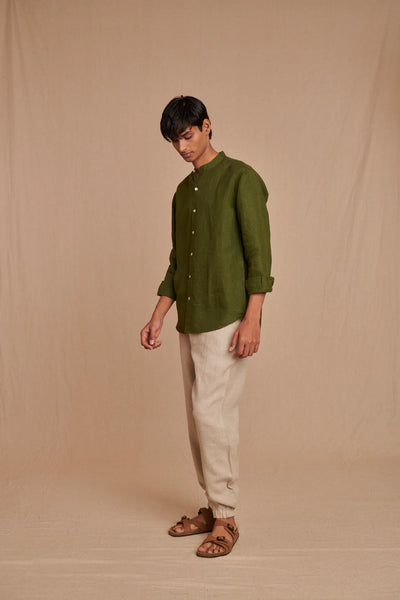 Safari Linen Men's Band Collar Shirt
