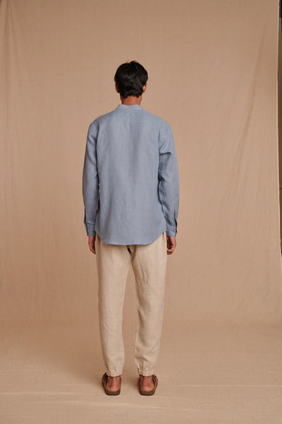 Sky Linen Men's Band Collar Shirt