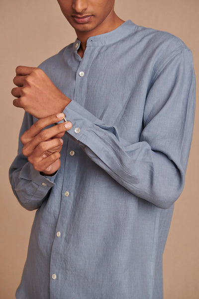 Sky Linen Men's Band Collar Shirt