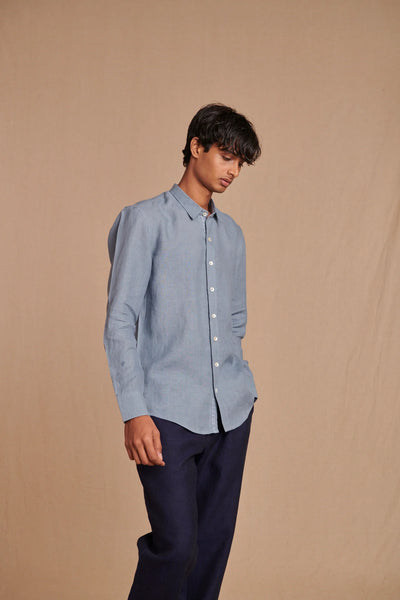 Sky Linen Men's Oxford Shirt - Slim Fit