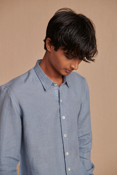 Sky Linen Men's Oxford Shirt - Slim Fit