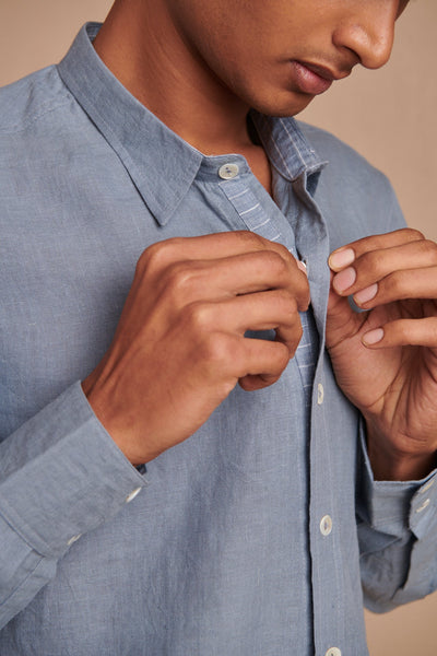 Sky Linen Men's Oxford Shirt - Slim Fit