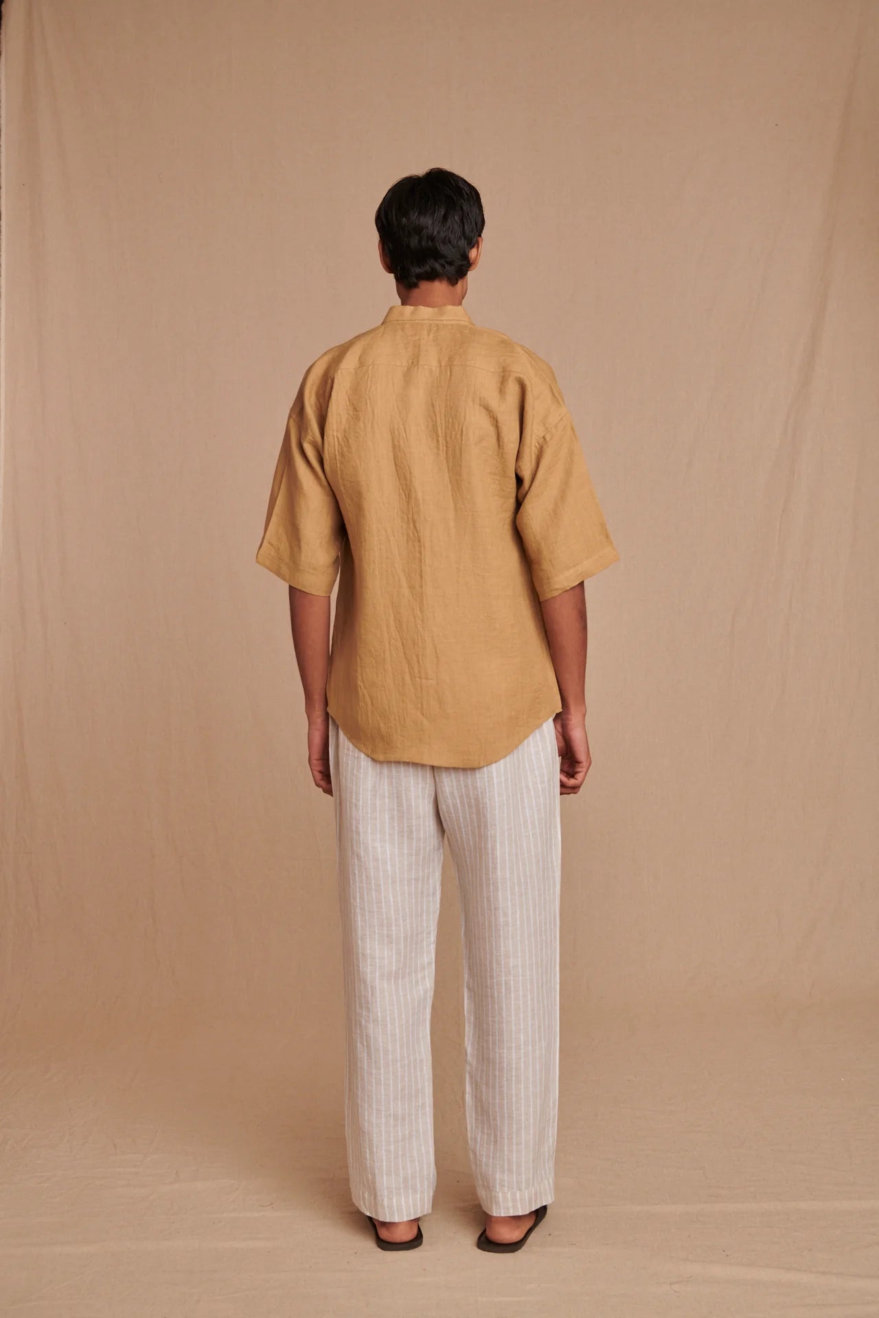 Husk Linen Men's Pleated Camp Collar Shirt