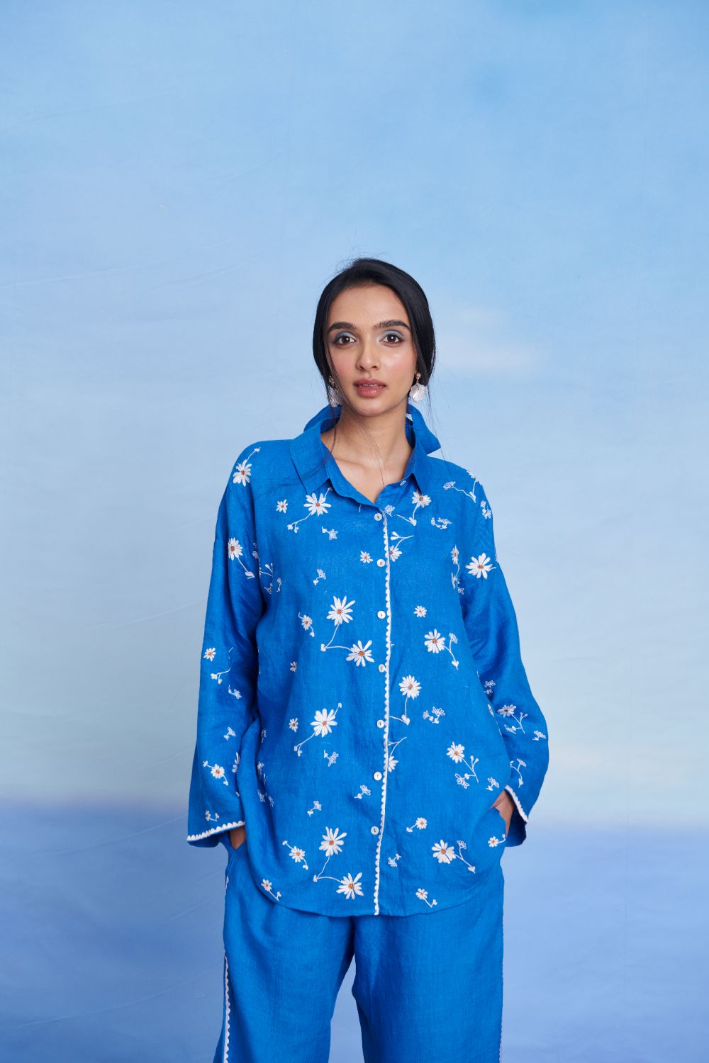 Santorini Linen Oversized Flared Shirt