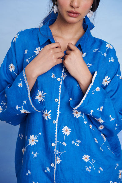 Santorini Linen Oversized Flared Shirt
