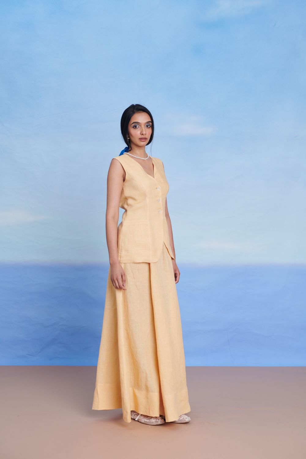 Butterscotch Linen V-Neck Vest