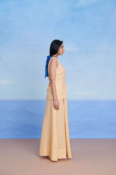 Butterscotch Linen V-neck Skirt & Maxi Skirt Set