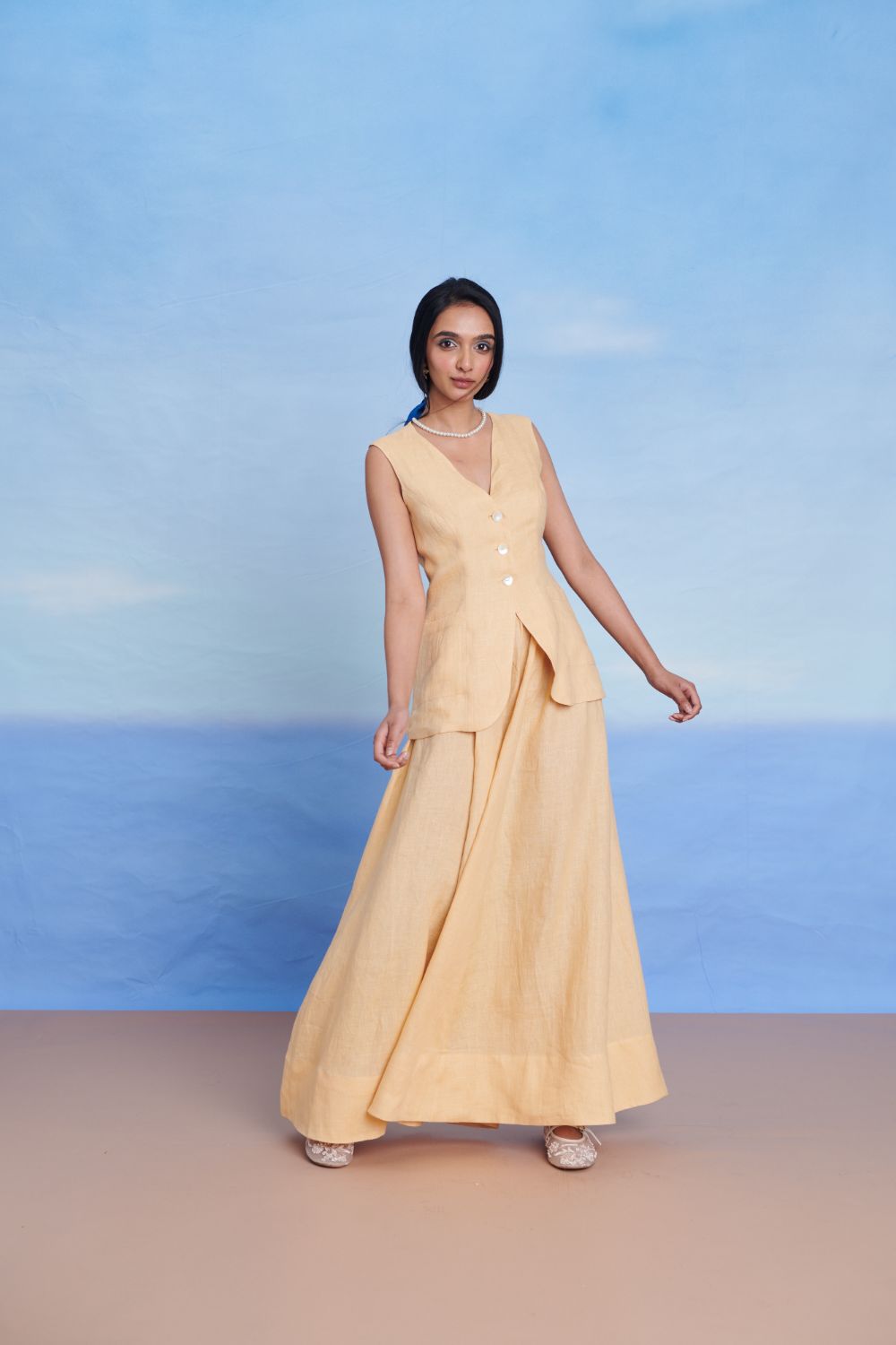 Butterscotch Linen V-Neck Vest
