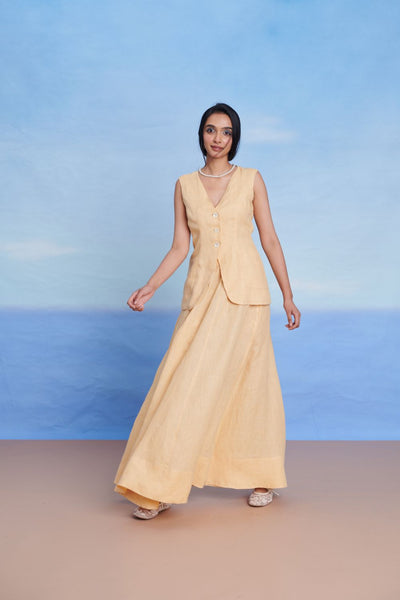 Butterscotch Linen V-neck Skirt & Maxi Skirt Set