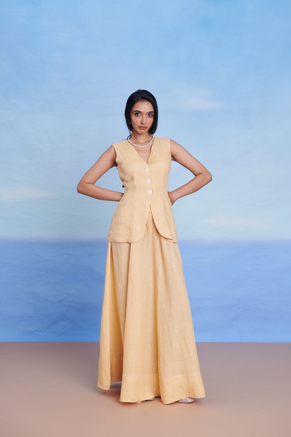 Butterscotch Linen V-Neck Vest