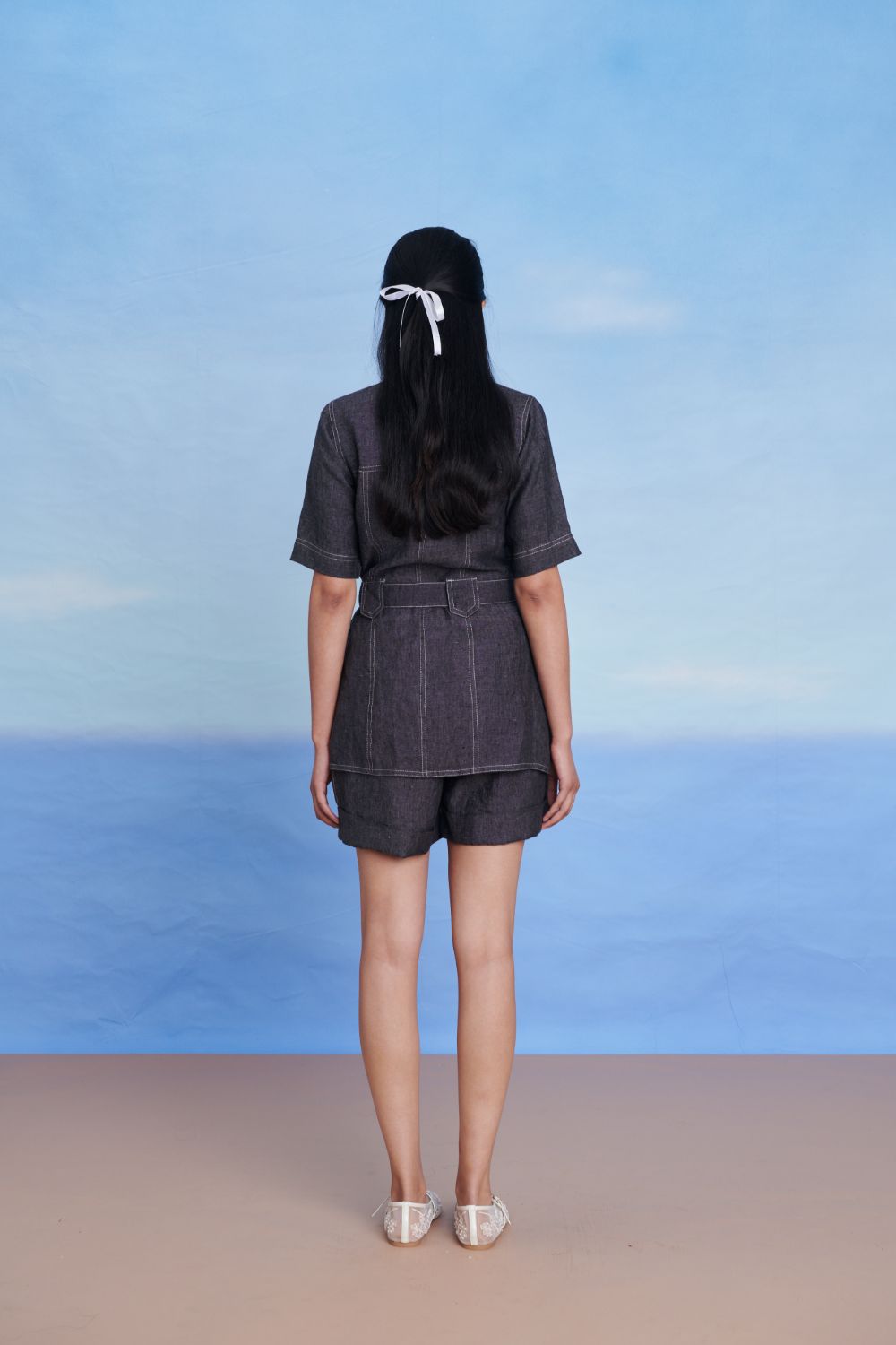 Graphite Linen Denim Front Tie Jacket