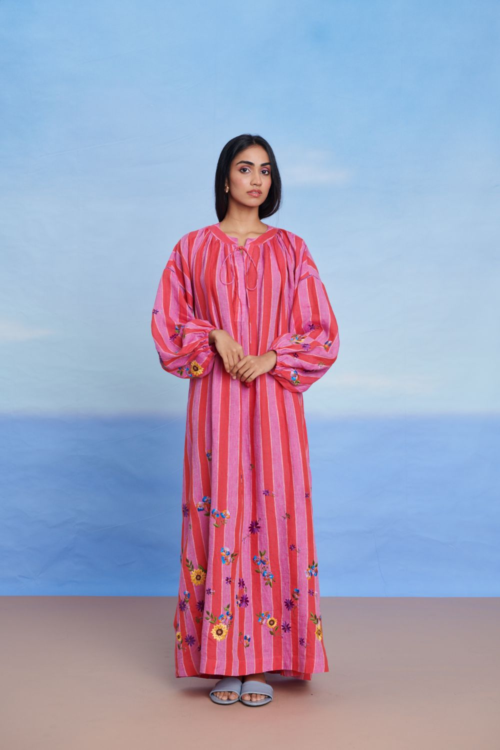 Amalfi Linen Puff Sleeves Dress