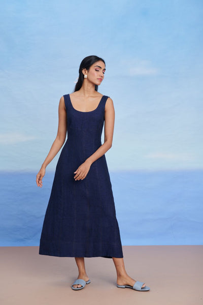 Neel Linen Denim Panelled Dress