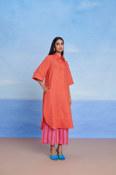 Tangerine Amalfi Linen Women's Shirt Kurta Set
